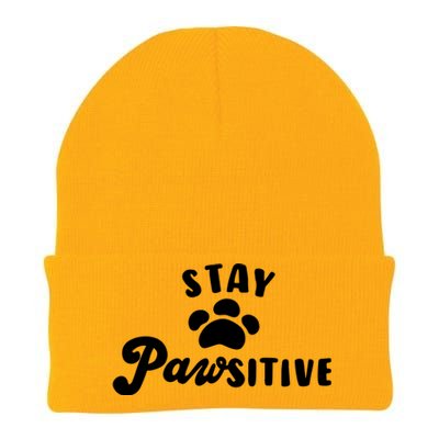 Stay Pawsitive Cute Dog Quote Knit Cap Winter Beanie