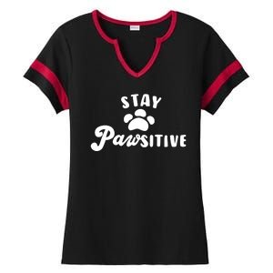 Stay Pawsitive Cute Dog Quote Ladies Halftime Notch Neck Tee