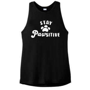 Stay Pawsitive Cute Dog Quote Ladies PosiCharge Tri-Blend Wicking Tank