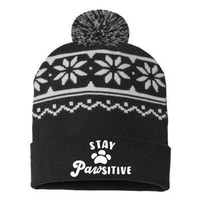 Stay Pawsitive Cute Dog Quote USA-Made Snowflake Beanie