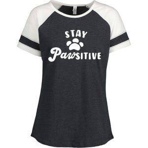 Stay Pawsitive Cute Dog Quote Enza Ladies Jersey Colorblock Tee