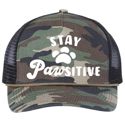 Stay Pawsitive Cute Dog Quote Retro Rope Trucker Hat Cap