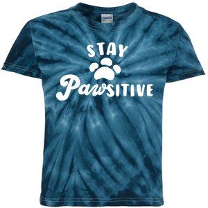 Stay Pawsitive Cute Dog Quote Kids Tie-Dye T-Shirt