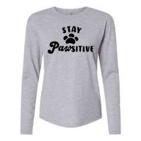 Stay Pawsitive Cute Dog Quote Womens Cotton Relaxed Long Sleeve T-Shirt