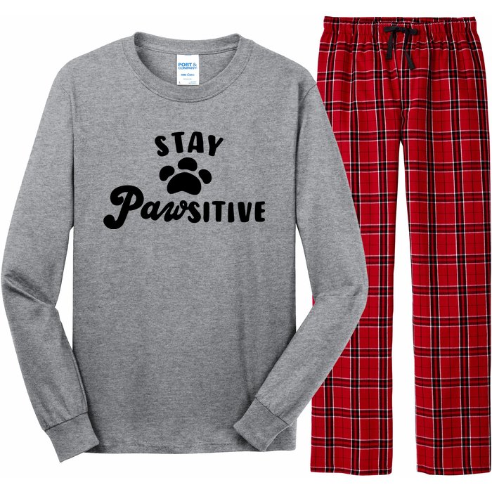 Stay Pawsitive Cute Dog Quote Long Sleeve Pajama Set