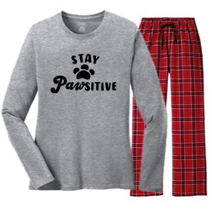 Stay Pawsitive Cute Dog Quote Women's Long Sleeve Flannel Pajama Set 