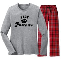 Stay Pawsitive Cute Dog Quote Women's Long Sleeve Flannel Pajama Set 