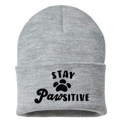 Stay Pawsitive Cute Dog Quote Sustainable Knit Beanie