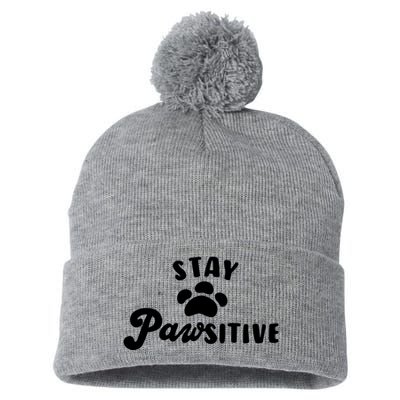 Stay Pawsitive Cute Dog Quote Pom Pom 12in Knit Beanie