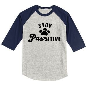 Stay Pawsitive Cute Dog Quote Kids Colorblock Raglan Jersey