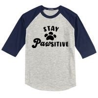 Stay Pawsitive Cute Dog Quote Kids Colorblock Raglan Jersey