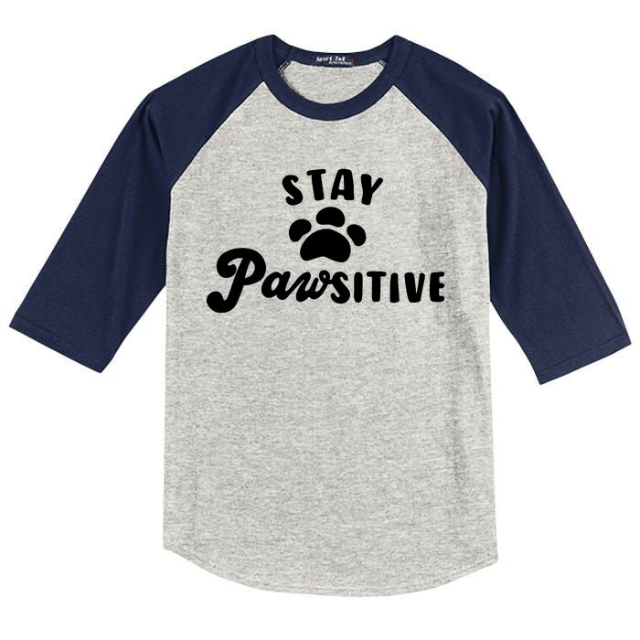 Stay Pawsitive Cute Dog Quote Kids Colorblock Raglan Jersey