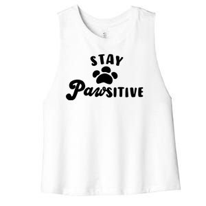 Stay Pawsitive Cute Dog Quote Women's Racerback Cropped Tank