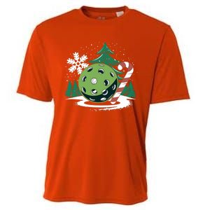 Snowy Pickleball Christmas Tree Festive Winter Snowflake Gift Cooling Performance Crew T-Shirt