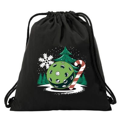 Snowy Pickleball Christmas Tree Festive Winter Snowflake Gift Drawstring Bag