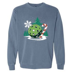 Snowy Pickleball Christmas Tree Festive Winter Snowflake Gift Garment-Dyed Sweatshirt