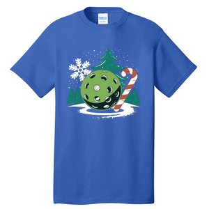 Snowy Pickleball Christmas Tree Festive Winter Snowflake Gift Tall T-Shirt