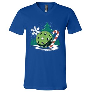 Snowy Pickleball Christmas Tree Festive Winter Snowflake Gift V-Neck T-Shirt