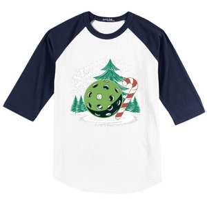 Snowy Pickleball Christmas Tree Festive Winter Snowflake Gift Baseball Sleeve Shirt