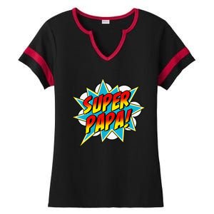 Super Papa Comic Book Superhero Father's Day Ladies Halftime Notch Neck Tee