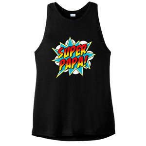 Super Papa Comic Book Superhero Father's Day Ladies PosiCharge Tri-Blend Wicking Tank