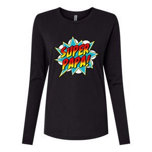 Super Papa Comic Book Superhero Father's Day Womens Cotton Relaxed Long Sleeve T-Shirt