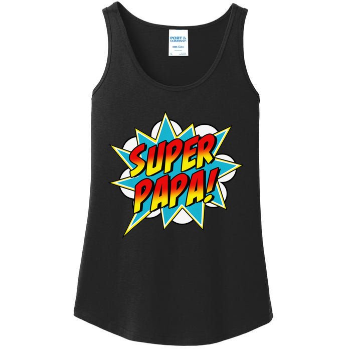 Super Papa Comic Book Superhero Father's Day Ladies Essential Tank