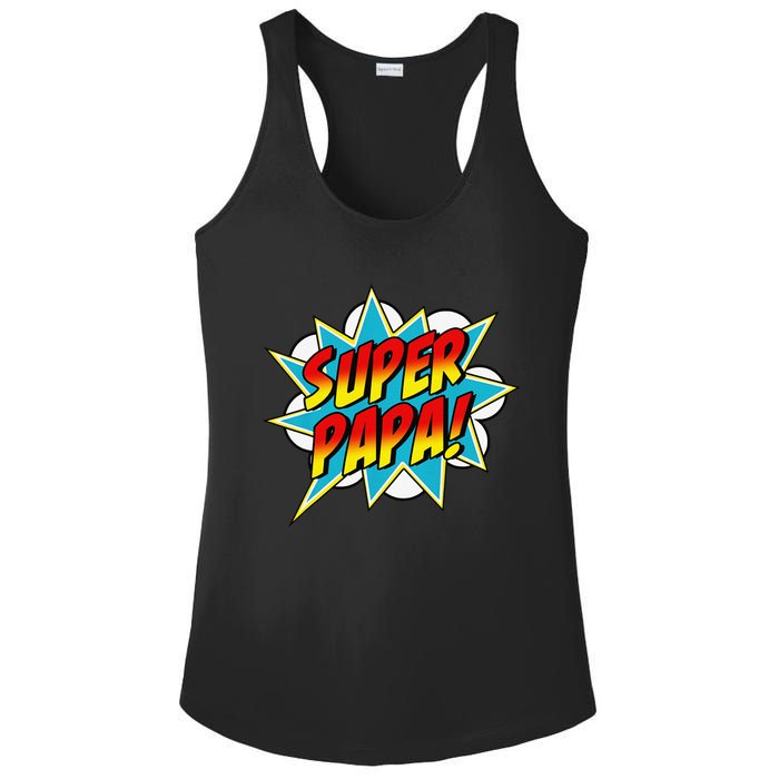 Super Papa Comic Book Superhero Father's Day Ladies PosiCharge Competitor Racerback Tank