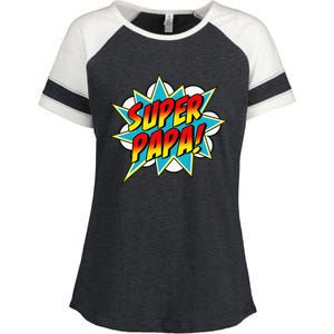 Super Papa Comic Book Superhero Father's Day Enza Ladies Jersey Colorblock Tee