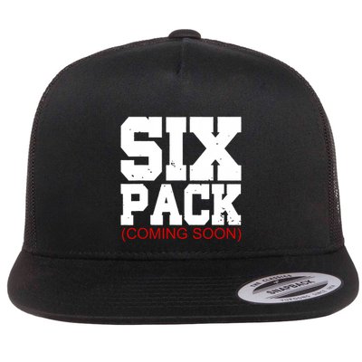 Six Pack Coming Soon Funny Cool Gym Flat Bill Trucker Hat