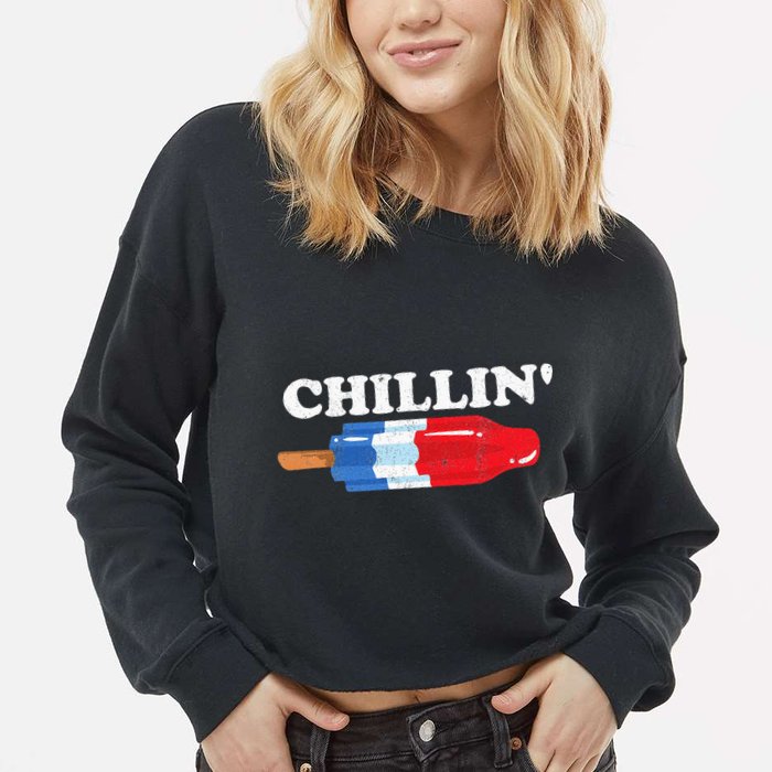 Summer Popsicle Chillin Funny Bomb Retro 80s Pop Gift Cropped Pullover Crew