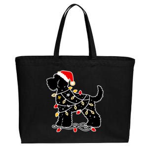 Santa Puppy Christmas Lights Cotton Canvas Jumbo Tote