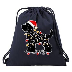 Santa Puppy Christmas Lights Drawstring Bag