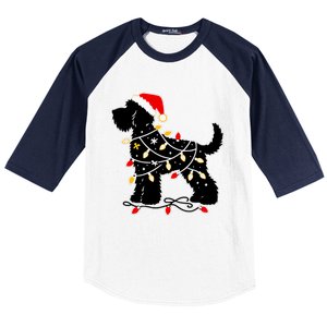 Santa Puppy Christmas Lights Baseball Sleeve Shirt