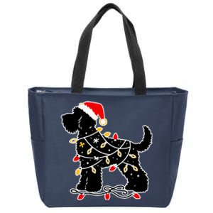 Santa Puppy Christmas Lights Zip Tote Bag