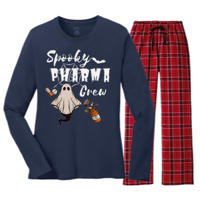 Spooky Pharma Crew Ghost Halloween Pharmacist Pharmacology Women's Long Sleeve Flannel Pajama Set 