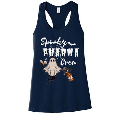 Spooky Pharma Crew Ghost Halloween Pharmacist Pharmacology Women's Racerback Tank