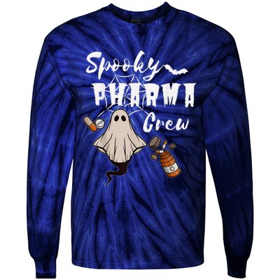 Spooky Pharma Crew Ghost Halloween Pharmacist Pharmacology Tie-Dye Long Sleeve Shirt