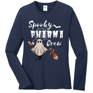 Spooky Pharma Crew Ghost Halloween Pharmacist Pharmacology Ladies Long Sleeve Shirt