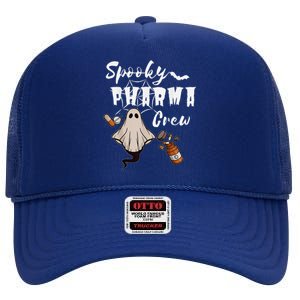 Spooky Pharma Crew Ghost Halloween Pharmacist Pharmacology High Crown Mesh Back Trucker Hat