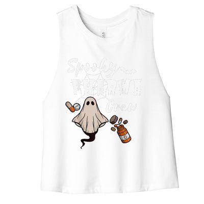 Spooky Pharma Crew Ghost Halloween Pharmacist Pharmacology Women's Racerback Cropped Tank