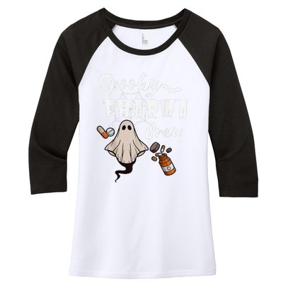 Spooky Pharma Crew Ghost Halloween Pharmacist Pharmacology Women's Tri-Blend 3/4-Sleeve Raglan Shirt