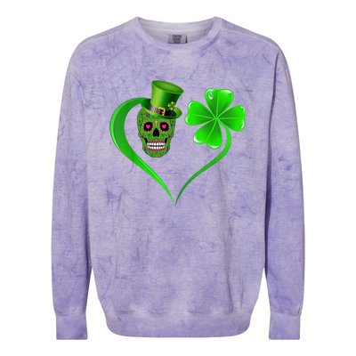 St Patricks Clover Skull Heart Funny St Patricks Day Colorblast Crewneck Sweatshirt