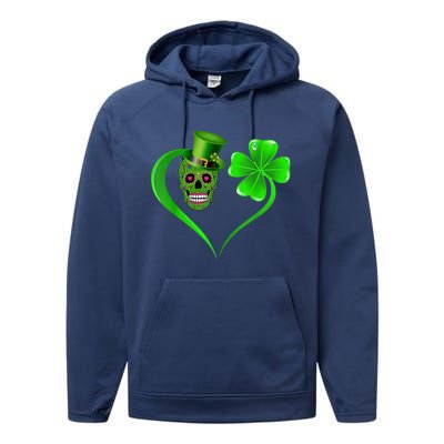 St Patricks Clover Skull Heart Funny St Patricks Day Performance Fleece Hoodie