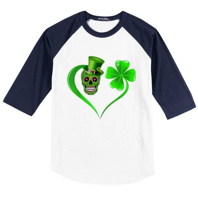 St Patricks Clover Skull Heart Funny St Patricks Day Baseball Sleeve Shirt