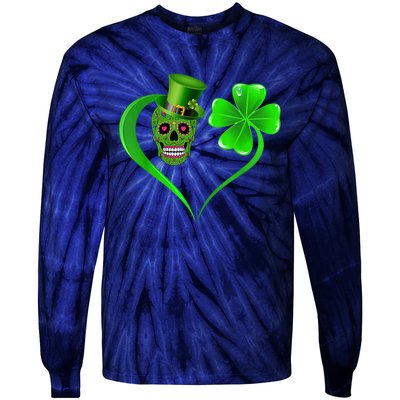 St Patricks Clover Skull Heart Funny St Patricks Day Tie-Dye Long Sleeve Shirt