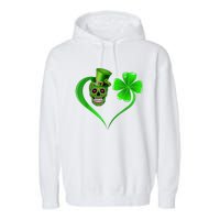 St Patricks Clover Skull Heart Funny St Patricks Day Garment-Dyed Fleece Hoodie