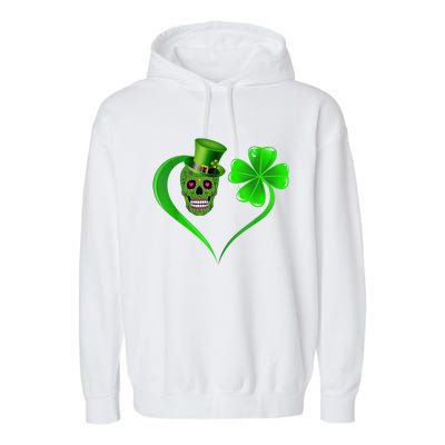 St Patricks Clover Skull Heart Funny St Patricks Day Garment-Dyed Fleece Hoodie