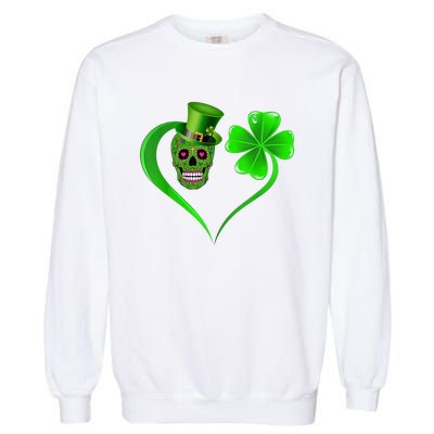 St Patricks Clover Skull Heart Funny St Patricks Day Garment-Dyed Sweatshirt