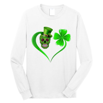 St Patricks Clover Skull Heart Funny St Patricks Day Long Sleeve Shirt